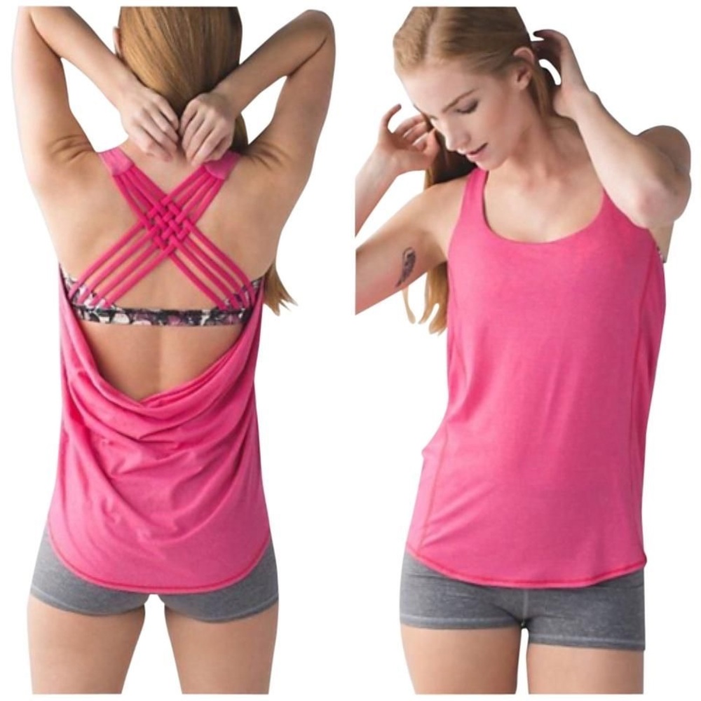 Lululemon Green Pink in Wild Backless Yoga Tank